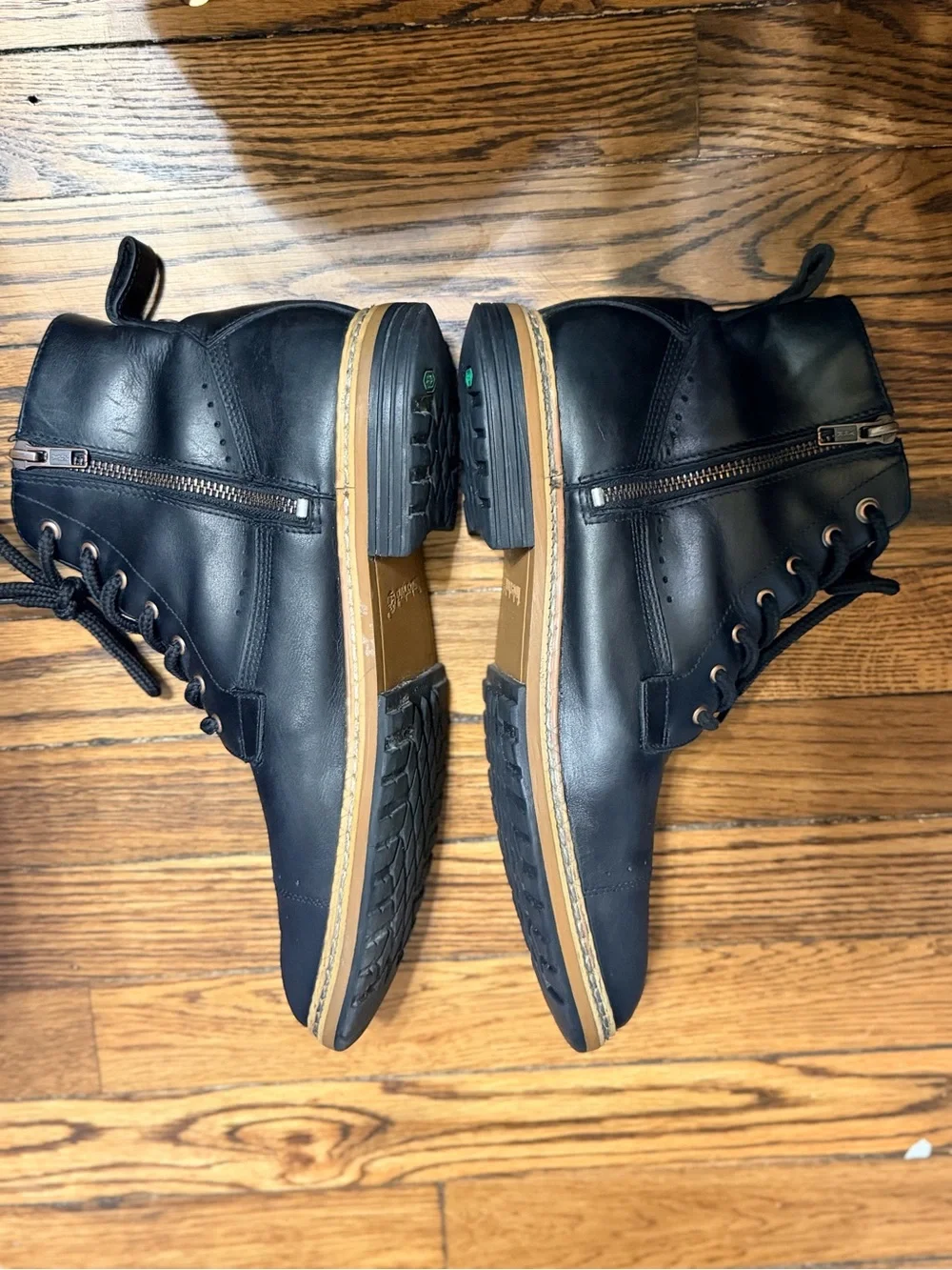 Timberland Men’s Black Leather Cap Toe Lace Up Side Zip Ankle Boots Sz 8